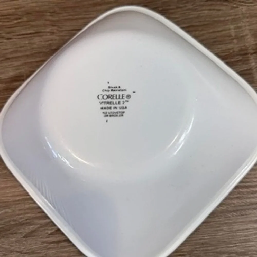 Cereal Bowl Corelle Vitrelle 2 White Green Rim Square 6.5